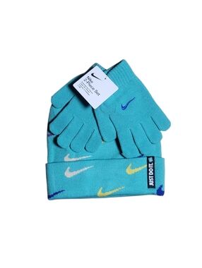 NEW Nike Big Kids' Swoosh Repeat Beanie and Glove Set